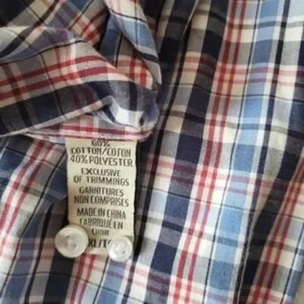 Denver Hayes Men's Plaid Button-Down Shirt in White, Blue, and Red - Picture 4 of 4